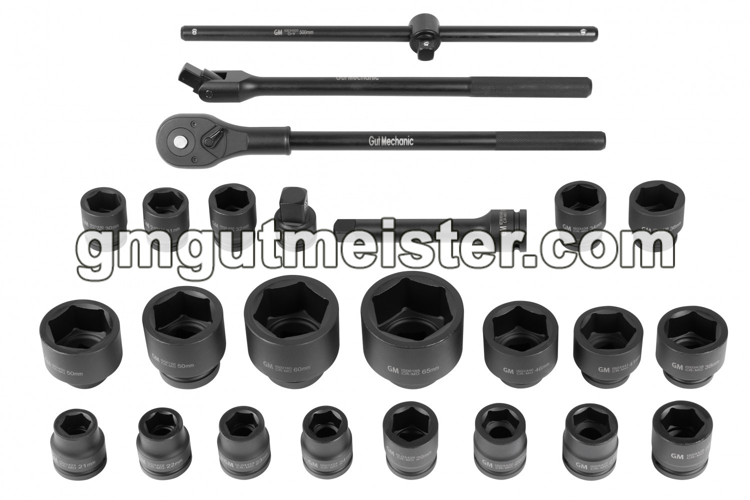 НАБІР ГОЛОВОК ТОРЦЕВИХ УДАРНИХ GUT MECHANIC 3/4" З ТРЕЩІТКОЮ ТА ВОРОТКАМИ 25ШТ ISS13425 - фото 6